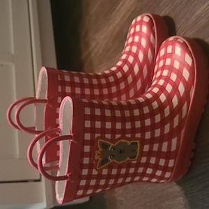 Girls Red and White Plaid Rubber Rainboots Dog size 11 / 12